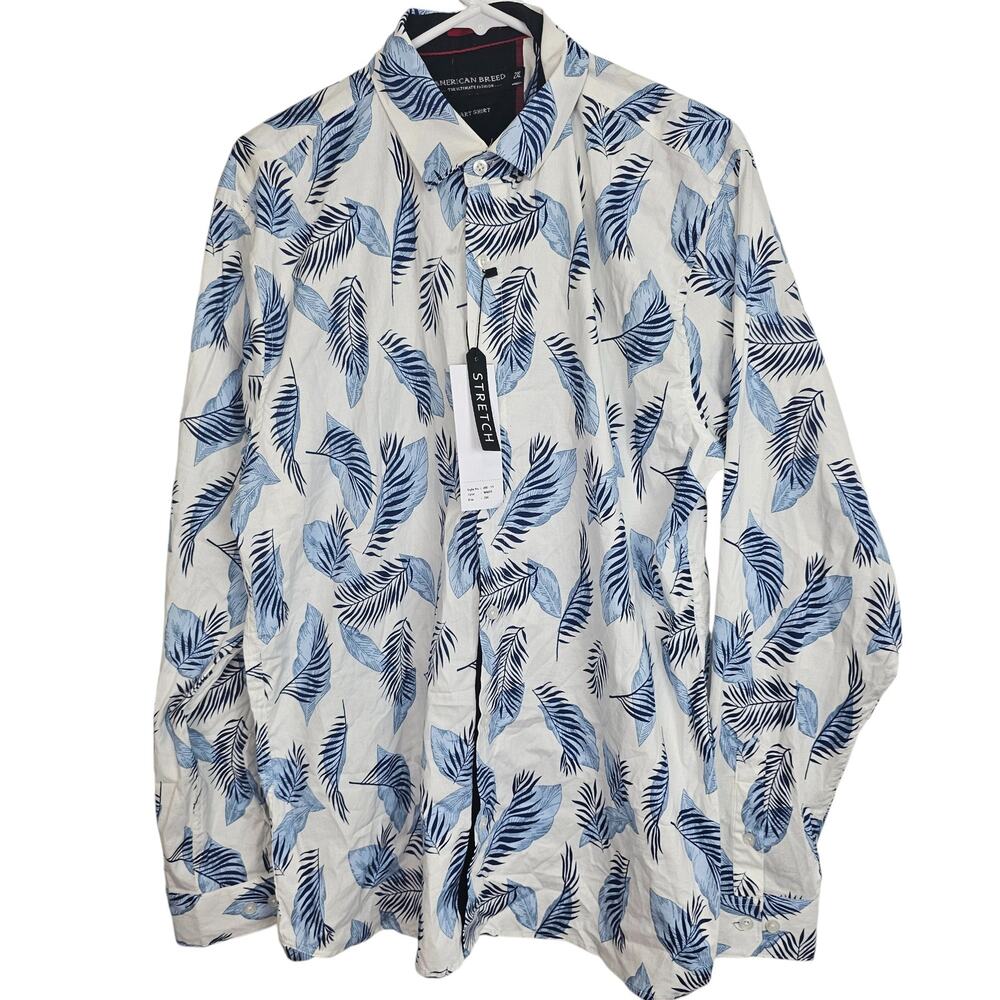 American Breed Mens Smart Shirt Size 2XL Leaf Print Stretch Tropical Resortwear